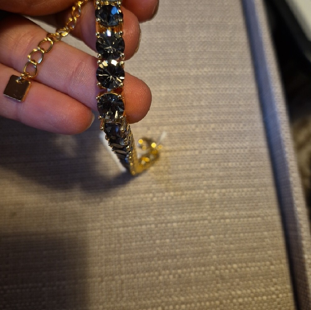 Gold-Tone Grayish Black Crystal Tennis Bracelet - Women Jewelry - Picture 2 of 3